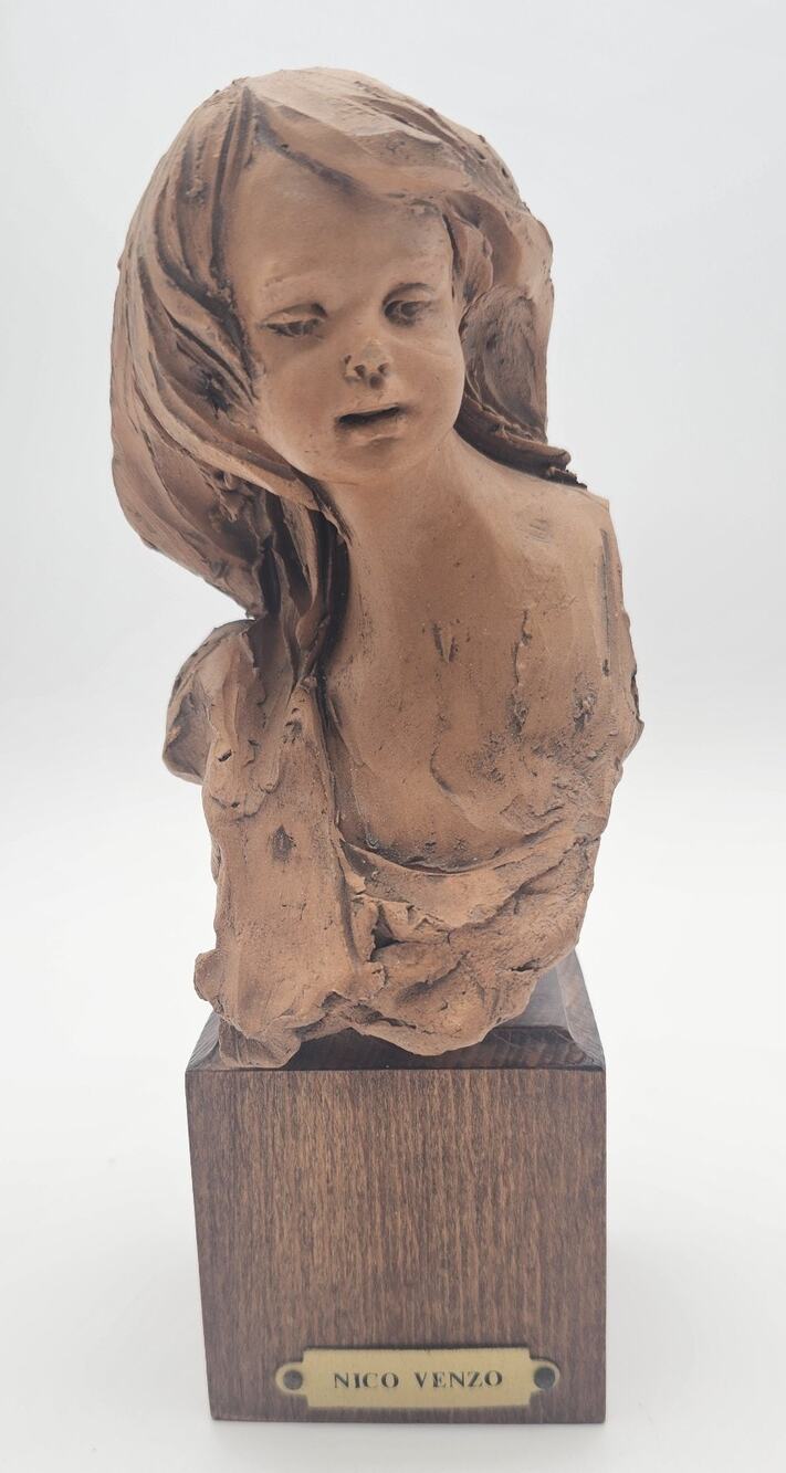 Nico Venzo Statue Sculpture Terracotta Signed Young Girl